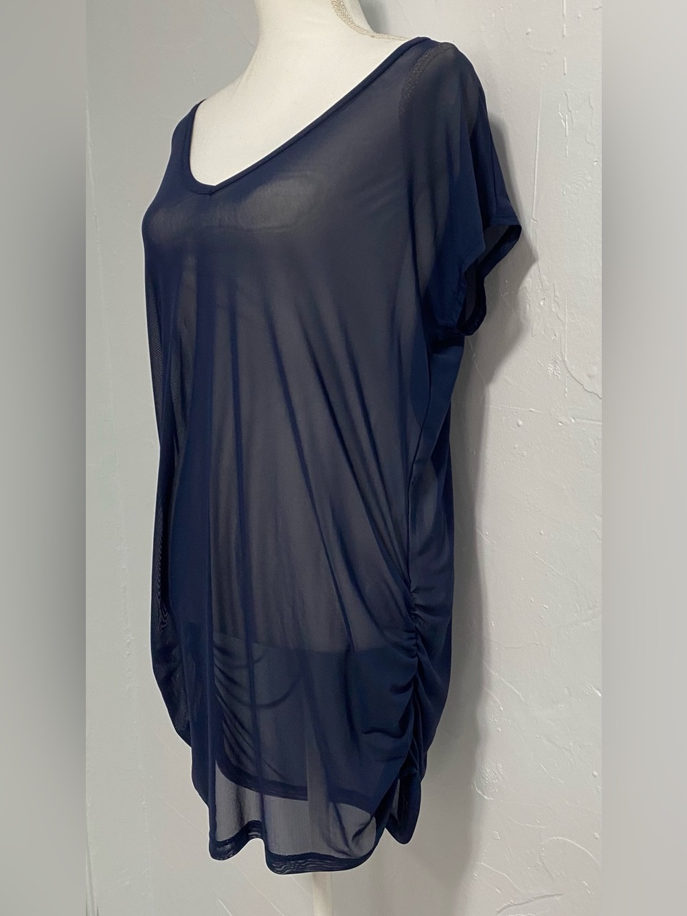 Anne Cole Navy Sheer V-Neck Swim Coverup